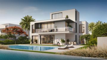 Luxury private beach accress at villas at Emaar Palmiera in Oasis offering private beach access with sunbath beds
