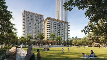 Vibrant Emaar Aeon At Dubai Creek Harbour Leisure Park featuring lush greenery and recreational spaces for families